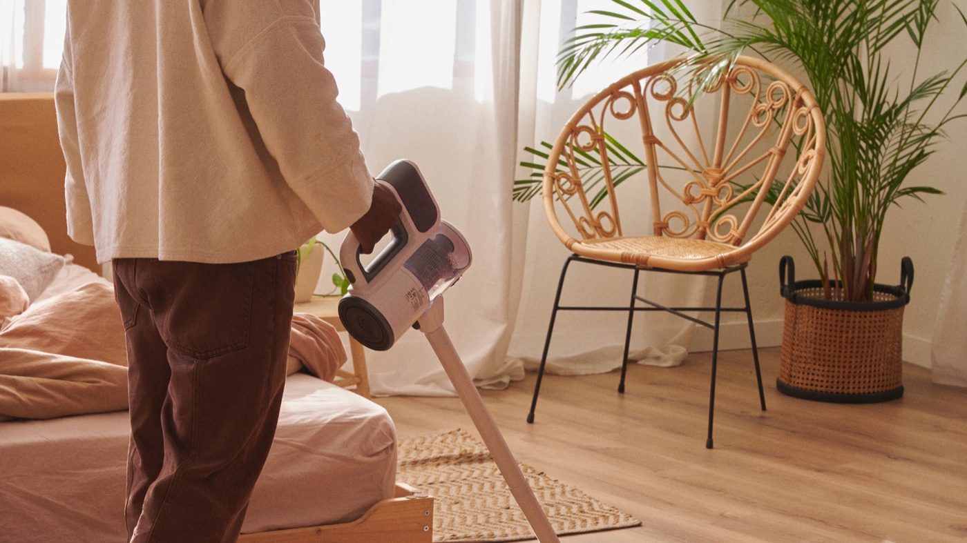 Vacuuming a calm bedroom